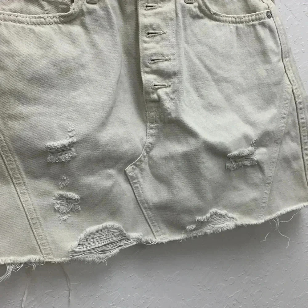 Free People Distressed A-Line Denim White Skirt Size 27 - Picture 3 of 5